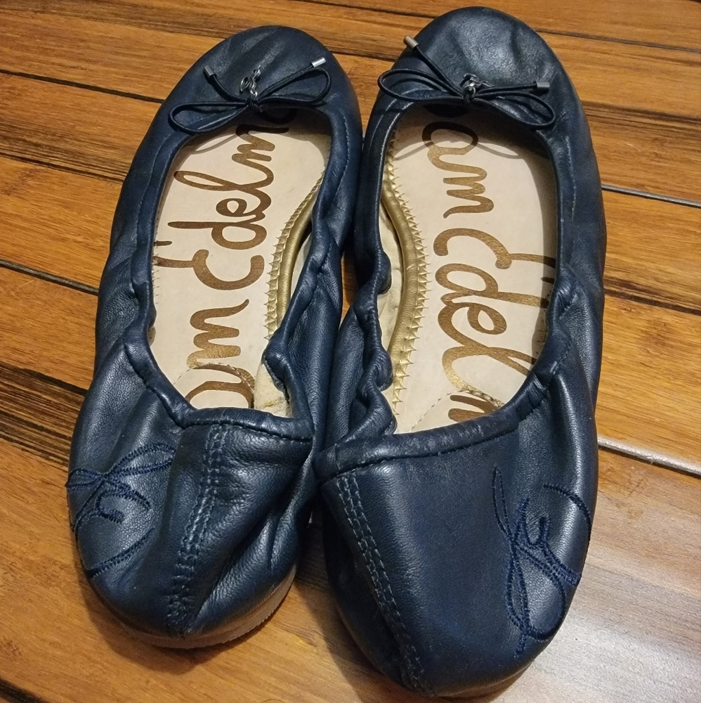 Sam Edelman Womens Felicia Navy Leather Embellished Ballet Flats Shoes